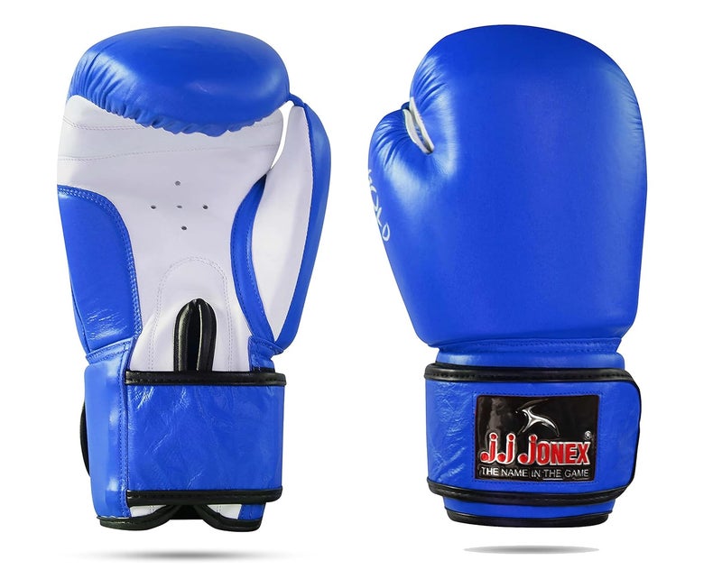 Jonex JJ Jonex Boxing Gloves - High Quality Leather Fight Gloves (16oz, Blue) - Image 1